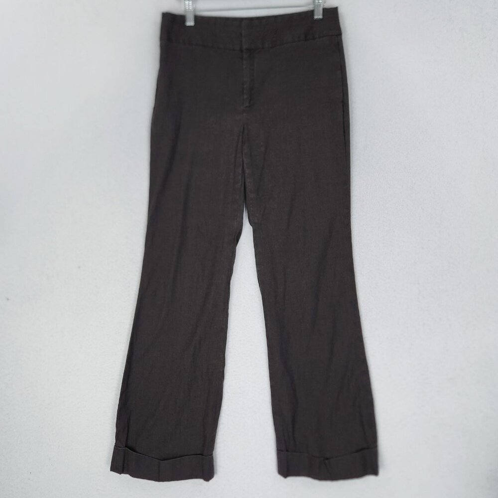 Banana Republic Pants Womens 8 Brown Linen Blend Wide Leg Cuffed Mid Rise